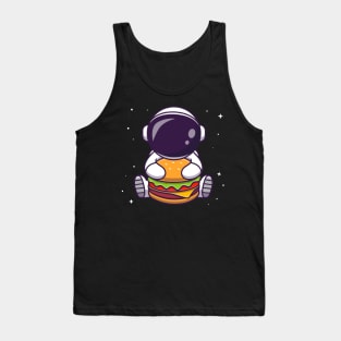 Cute Astronaut Eating Burger Cartoon Tank Top